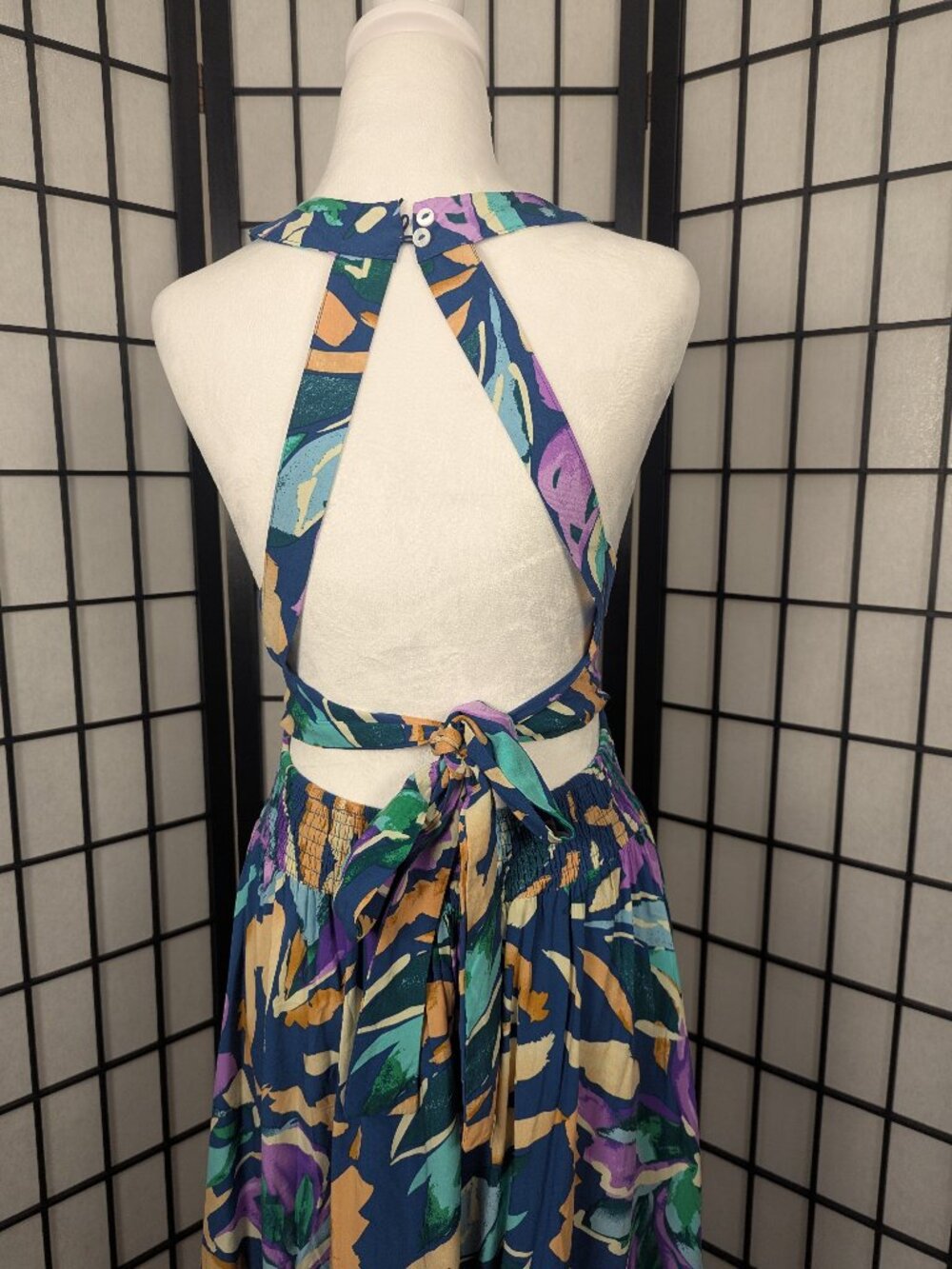 Anthropologie Abel The Label Open Back Maxi Dress | Boho Tropical Print | Sz M